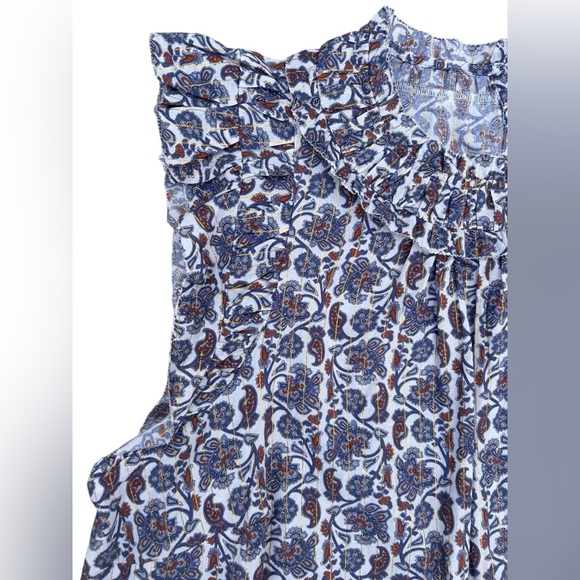 BODEN Babydoll Top Sz 14 Floral Ruched Panels Metallic Threads Boho Cottagecore - Picture 5 of 16